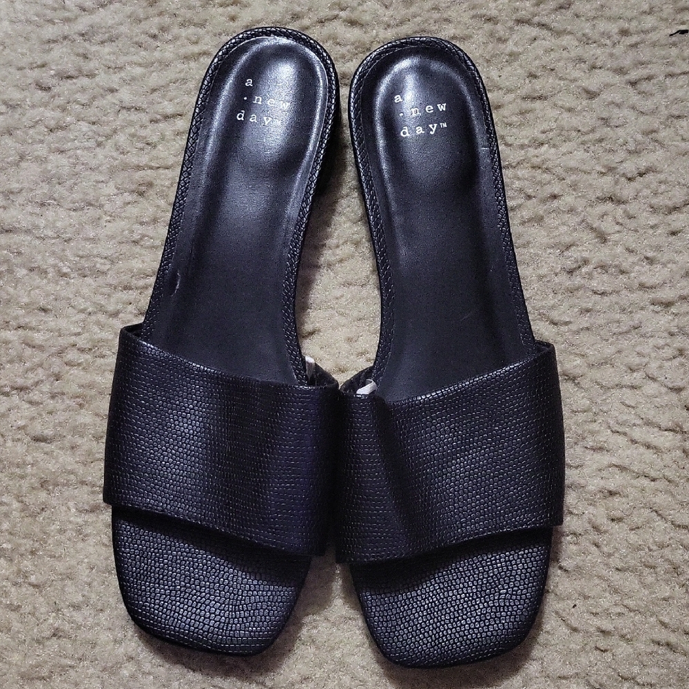A New Day Elegant Black Slide Sandals